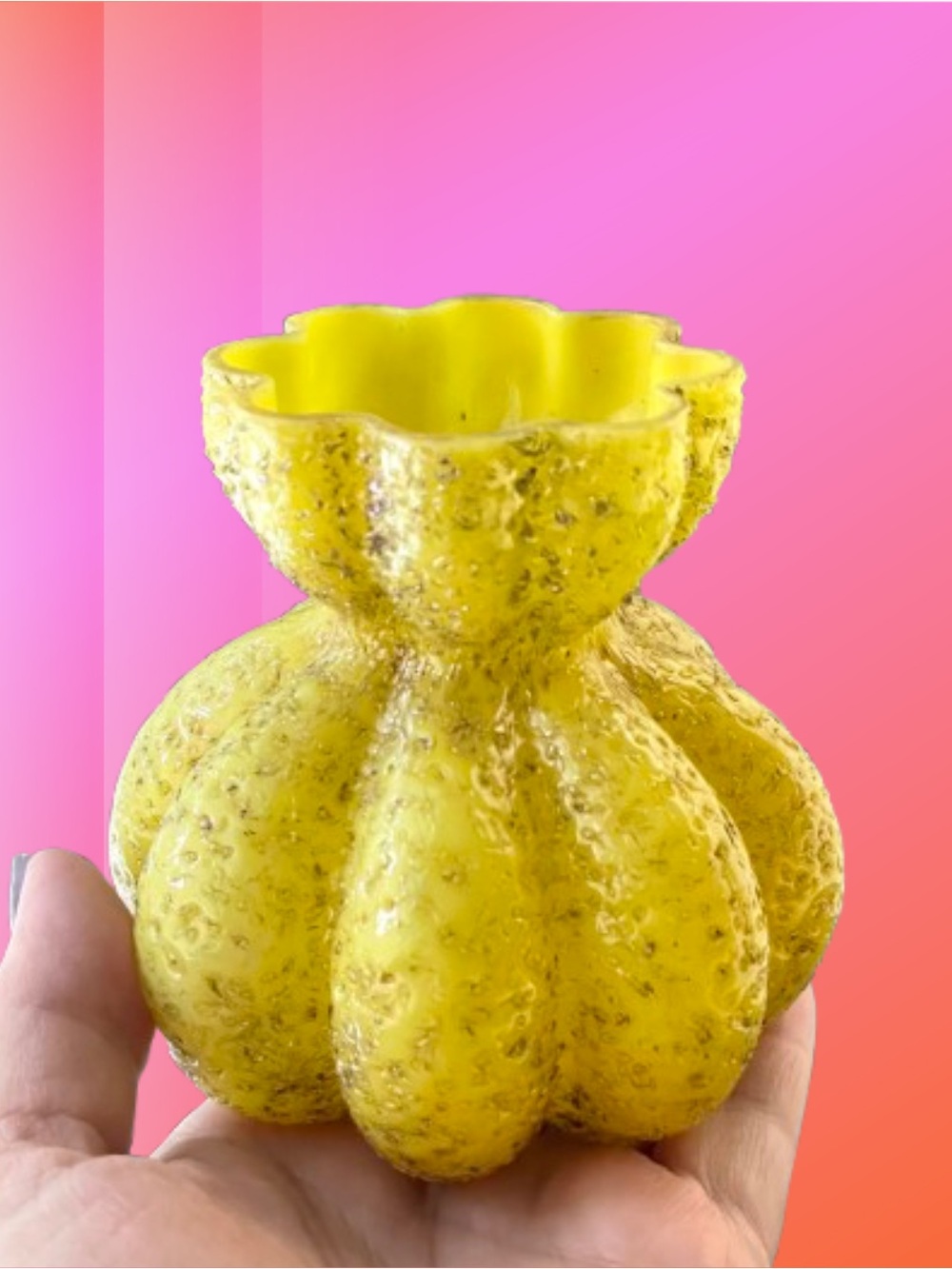 Vtg antique citrusy glass melon vase w/ frit, gold glows maximalism